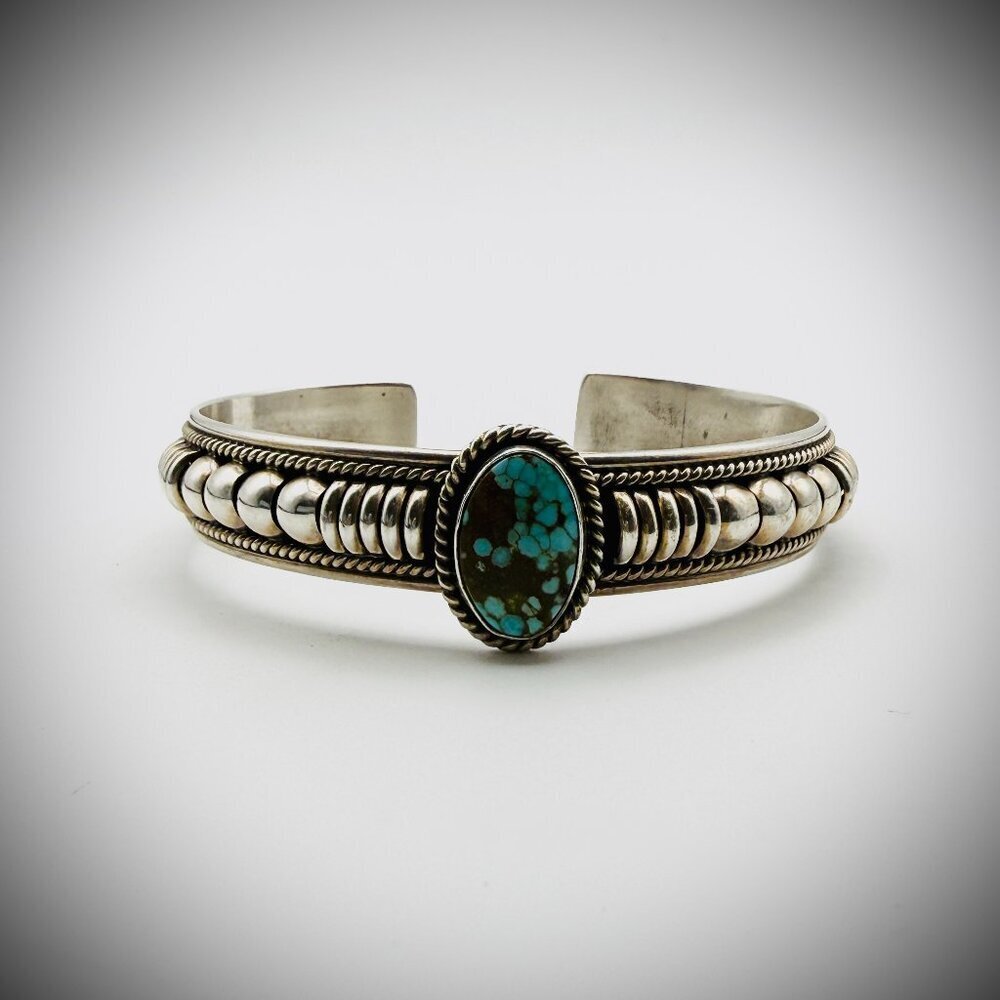 Sterling Silver Turquoise Split-Shank Cuff Stamped Cjc